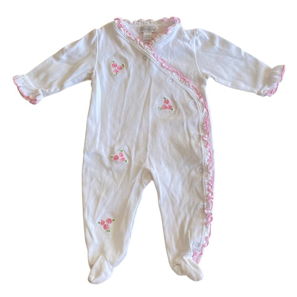 Kissy Kissy Baby Girls Ruffle Pink Rose Floral Footie Sleeper Pima Cotton 0-3m